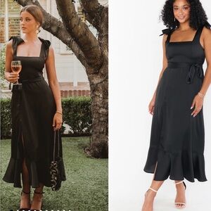 Show Me Your MuMu Black Midi Dress with Ruffle Hem